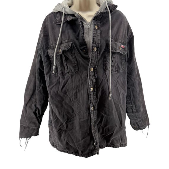 Dickies, Vintage Dickies Coat Hoodie Men Large Denim Cotton Black Full Zip Snap Closure