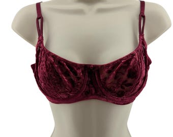 Vintage Victoria Secret Bra Mesh Velvet Deep Red Womens 34B