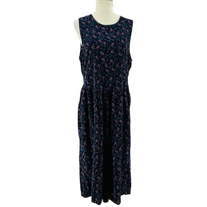 Vintage Eddie Bauer Floral Corduroy Prairie Sleeveless Midi Dress Size Large