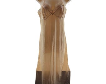 Vintage Vanity Fair Full Slip Dress Lace Nylon Cream Beige Lingerie Womens 34