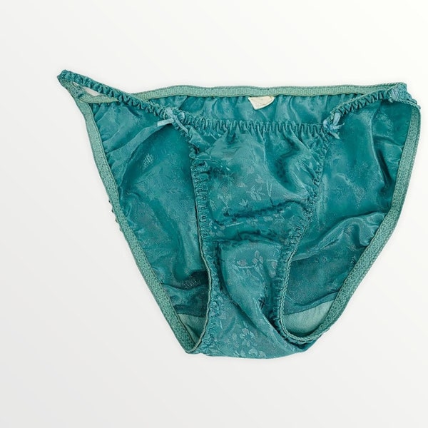 Teal Jacquard Satin String Bikini Panty Small Y2K