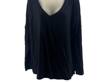Soma Wknd Terry Long Sleeve Top Solid Black Womens Size Large