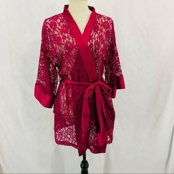 Vintage Victoria's Secret Lace Robe Kimono Sleeve… - image 1