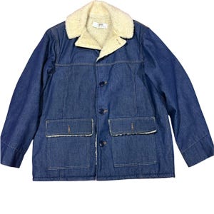Vintage Montgomery Ward Denim Sherpa Barn Coat Chore Jacket Made in USA Size 44R