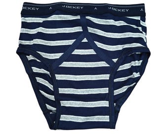 Vintage Jockey Classic Brief Navy Blue Grey White Stripe Mens 34