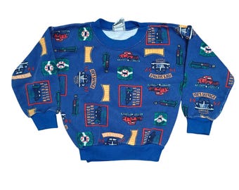 Vintage P K & Co Allover Service Gas Station Pullover Crewneck Toddler 3