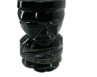 Black Onyx Obsidian Carved Statue Aztec Mayan Stone Figurines Tiki Idol