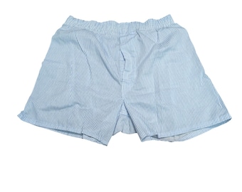 Vintage Fruit of Loom Blue White Strip Print Cotton Blend Boxer Mens Medium 34-36
