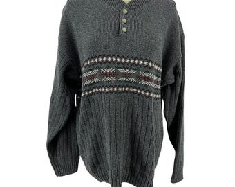 Vintage Scandia Schneeflocke Henley Pullover Pullover Pullover Herren Large