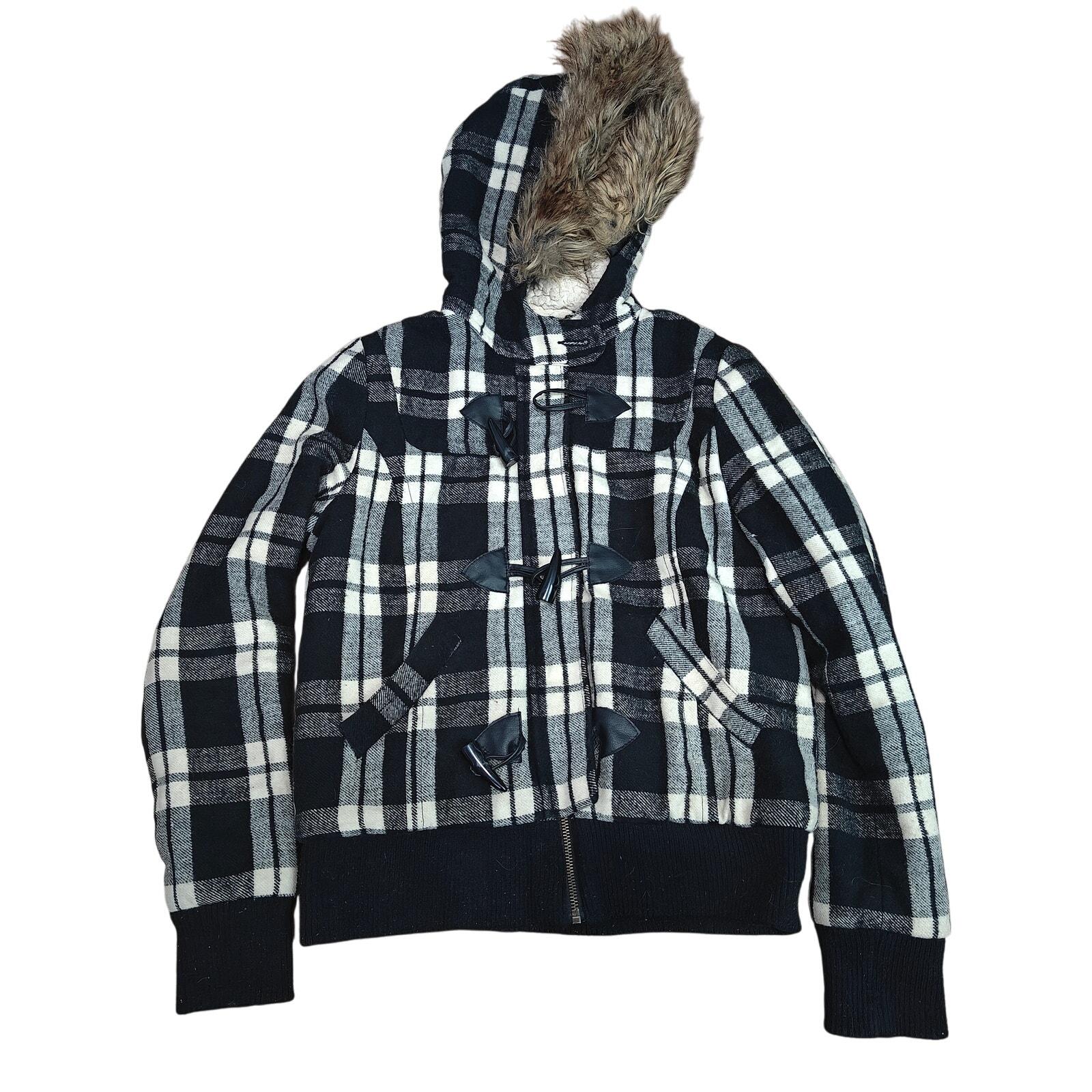 ジャケット・アウター Y2K fake mouton fur jacket fairy grunge Y2K Grunge Denim Fur Jacket - Black Patchwork Coat, Winter