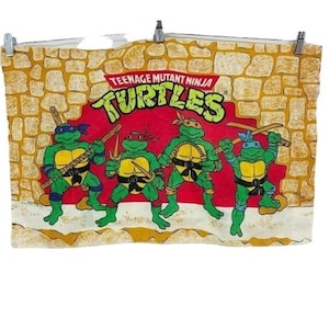 Vintage 90s TMNT Twin Sheet Kompletny Lniany Cartoon Nastoletnie Żółwie