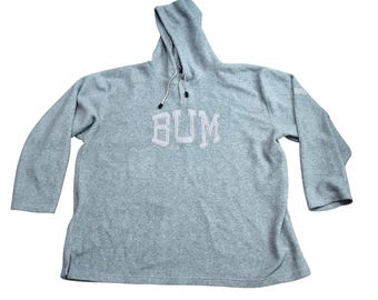 Vintage 2000s BUM Equipment Stitched Logo Streetwear Fashion Y2K Fashion Grey Fleece Graphic Pullover Hoodie