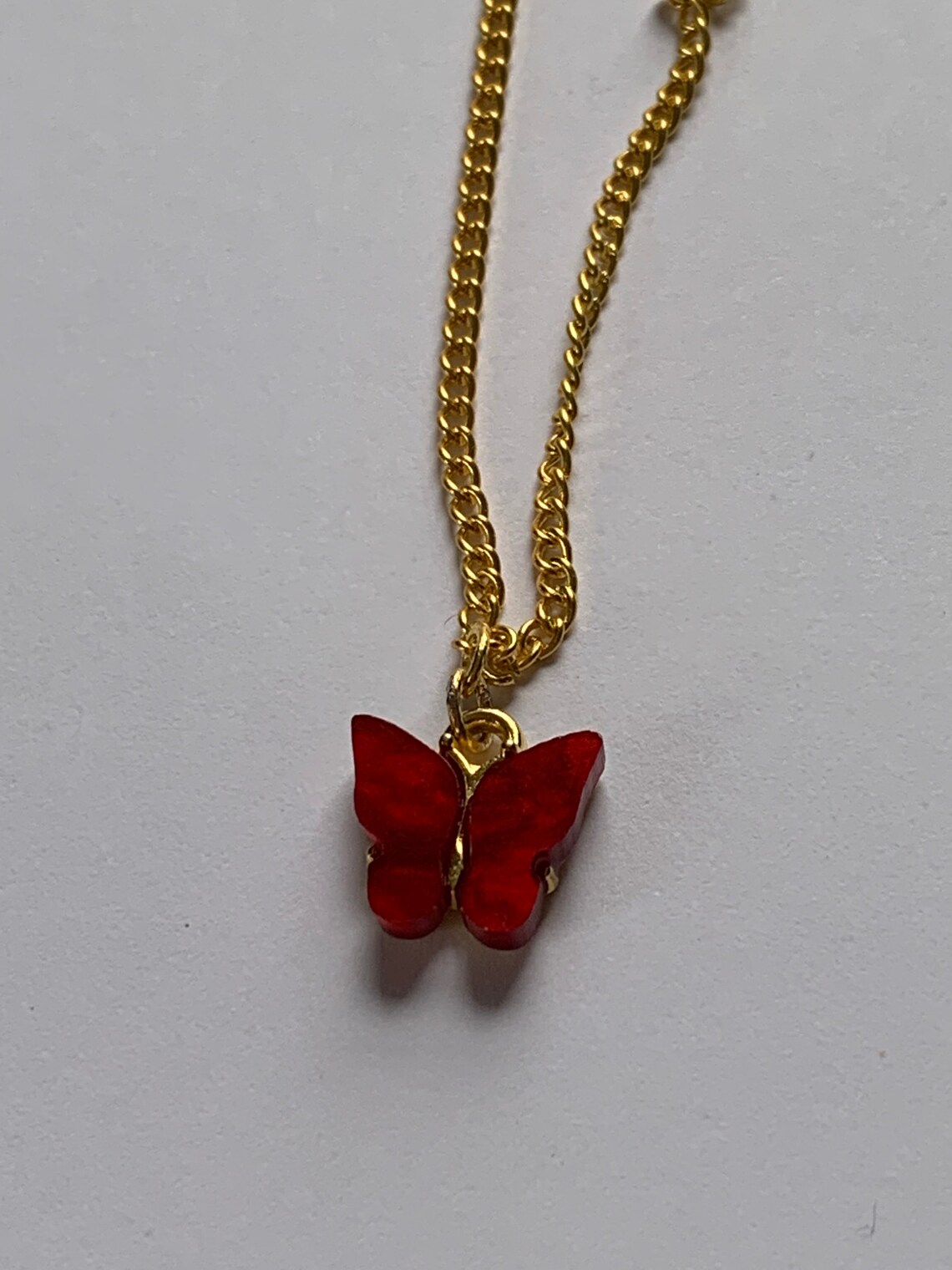Red Butterfly Necklace Etsy