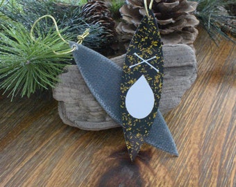 Black with Gold Stick Glitter Kayak Ornament - Repurposed Fiberglass - Upcycled Tree Ornament - Custom Christmas Ornament - Gift for Kayaker