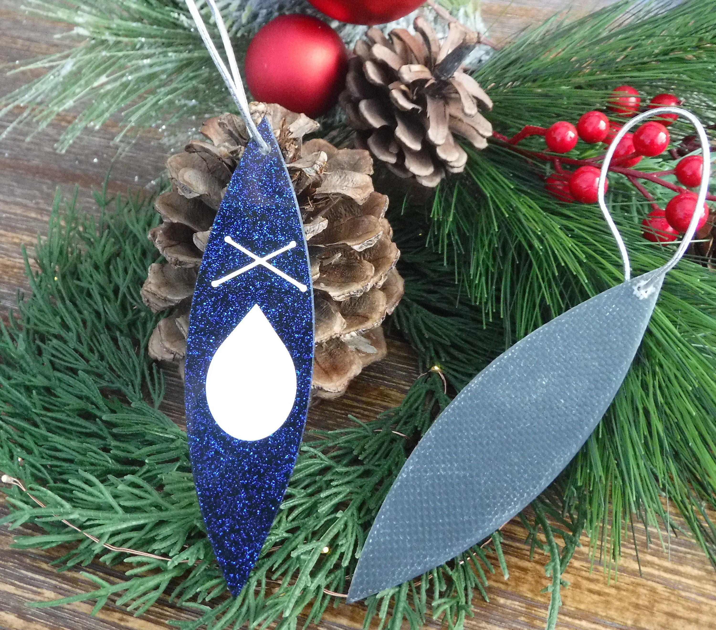Blue Kayak Ornament Repurposed Fiberglass Upcycled Tree Ornament Sea