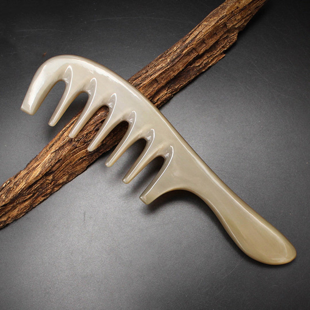 Extra Wide Tooth Comb.yak Horn Comb With Handle.natural Etsy