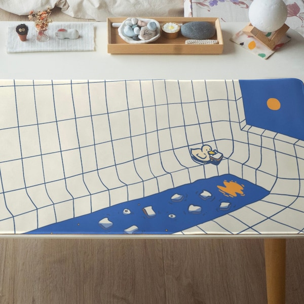 Duck Desk Mat, Kawaii Duck Desk Mat, Cute Desk Mat, Desk Mat Aesthetic, Desk Mat Cute, Custom Desk Mat, Desk Accessories, Blue Desk Mat