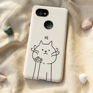 Cute Cat Say Hi Tough Phone Case, Cat iPhone 13 12 11 Mini Pro Max SE 2020 X XS 8 Samsung Galaxy Note S21 S20 S10 S9 Google Pixel 5 4A 3 2XL