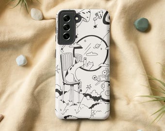 Custodia carina in bianco e nero per Samsung, custodia con motivo retrò Doodle Art per Samsung S23 S22 S21 S20 FE S10 Ultra Plus S10E Note 20 10 9 Plus A71 A70 A51