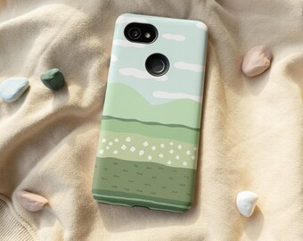 Green Land Flowers Art Phone Case, iPhone 12 Mini 11 Pro Max X XR XS 7 8 Samsung Galaxy Note 9 10 Galaxy S10 S20 S21 Google Pixel 2 3A 4 5XL