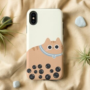 Funda para iPhone con diseño de gato de té de burbujas / Bonita funda para teléfono imagen 1