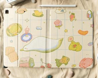 Funda para iPad con diseño de ranas y patos kawaii, con portalápices para iPad de 10,2", 10,9" y 11", iPad Air 4, iPad Pro 2021 y iPad 2020/2019/2018