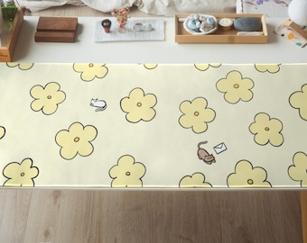 Cute Flower Desk Mat, Cat Desk Mat, Kawaii Desk Mat, Desk Mat Aesthetic, Desk Mat Cute, Flower Desk Mat, Yellow Desk Mat