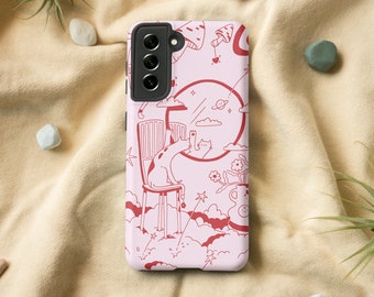 Cute Cat Doodle Samsung Case, Kawaii Retro Doodle Art Case For Samsung S23 S22 S21 S20 FE S10 Ultra Plus S10E  Note 20 10 9 Plus A71 A70 A51