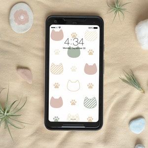 Cute Cat Pattern Phone wallpaper, Cute Cat Pattern Lock Screen Wallpaper Digital Download, Kawaii Cat Patterns Background Phone Wallpaper