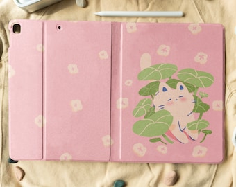 Cute Cat iPad Case, Kawaii Book Stand Cover With Pen Slot