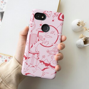 Kawaii Retro Google Pixel Phone Case, Cute Art Doodle Phone Cover for Pixel 7 6 5 4XL 3XL 2 image 1