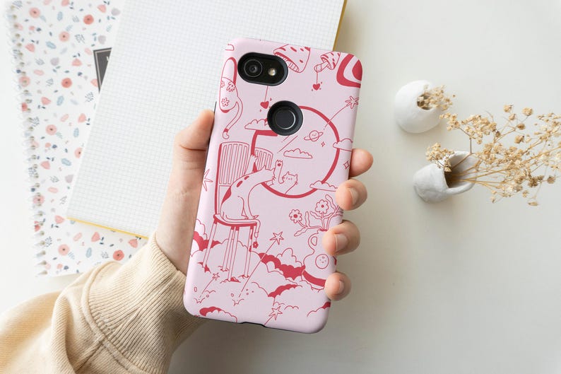 Kawaii Retro Google Pixel Phone Case, Cute Art Doodle Phone Cover for Pixel 7 6 5 4XL 3XL 2 image 1