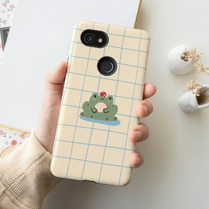 Cute Frog Doodle Art Tough Aesthetic Phone Case Google Pixel 5 4 3XL Samsung Galaxy Note 20 S21 S20 S10 FE iPhone 13 12 11 Pro Max XR XS 8 7