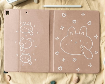 Funda para iPad con diseño de animales kawaii y ranura para bolígrafo para iPad de 10,2", 10,9" y 11", iPad Air 4/5, iPad Pro 2022/2021 y iPad 2020/2019/2018