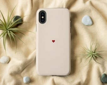 Beige Phone Casing, Red Heart Phone Case for iPhone, Samsung Galaxy/Notes and Google Pixel