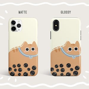 Funda para iPhone con diseño de gato de té de burbujas / Bonita funda para teléfono imagen 2