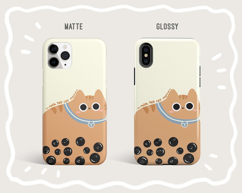 Funda para iPhone con diseño de gato de té de burbujas / Bonita funda para teléfono imagen 2