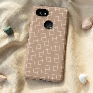 Brown Minimalist Grid Line Phone Case For iPhone 12 Mini 11 Pro Max X XR XS 8, Samsung Note 9 10 Galaxy S10 S20 S21, Google Pixel 5 4 3A 2XL