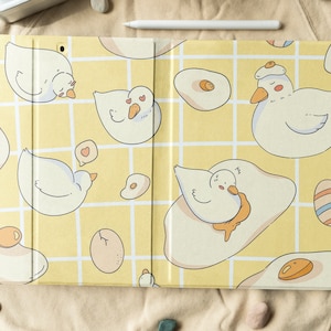 Duck And Egg Cartoon iPad Case With Pen Slot For Book Stand iPad 10.2"/10.9in/11in, Cute iPad Air 4, iPad Pro 2022/2021, iPad 2020/2019/2018