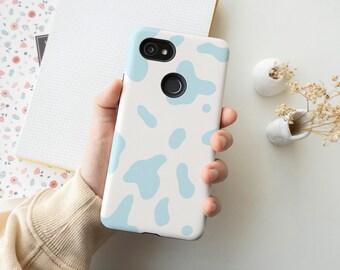 Telefoonhoesje met blauwe koeienprint voor iPhone 13 12 11 Pro Max, Google Pixel 5 4A 3 2XL, Samsung Galaxy S21 S20 S10 S9 S8, Samsung Note 20 10 9 8