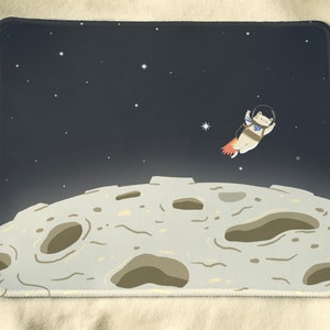 Cat In Space Mouse Pad, Cute Cat Mouse Pad, Cute Mouse Pad, Cartoon Mouse Pad, Mouse Pad Cute, Moon Mouse Pad, Cute Office Decor, Cute Gift