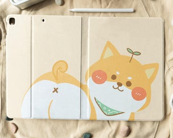 Cute kawaii Shiba Dog iPad Case With Pencil Holder For iPad 10.2"/10.9in/11in, iPad Air 4, iPad Pro 2021, iPad 2020/2019/2018, iPad Cover