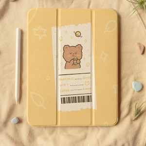 Cute Bear Receipt Foldable Flip iPad Case With Pen slot, Flip iPad 10.2"/10.9in/11in, iPad Air 4, iPad Pro 2022/2021, iPad 2020/2019/2018