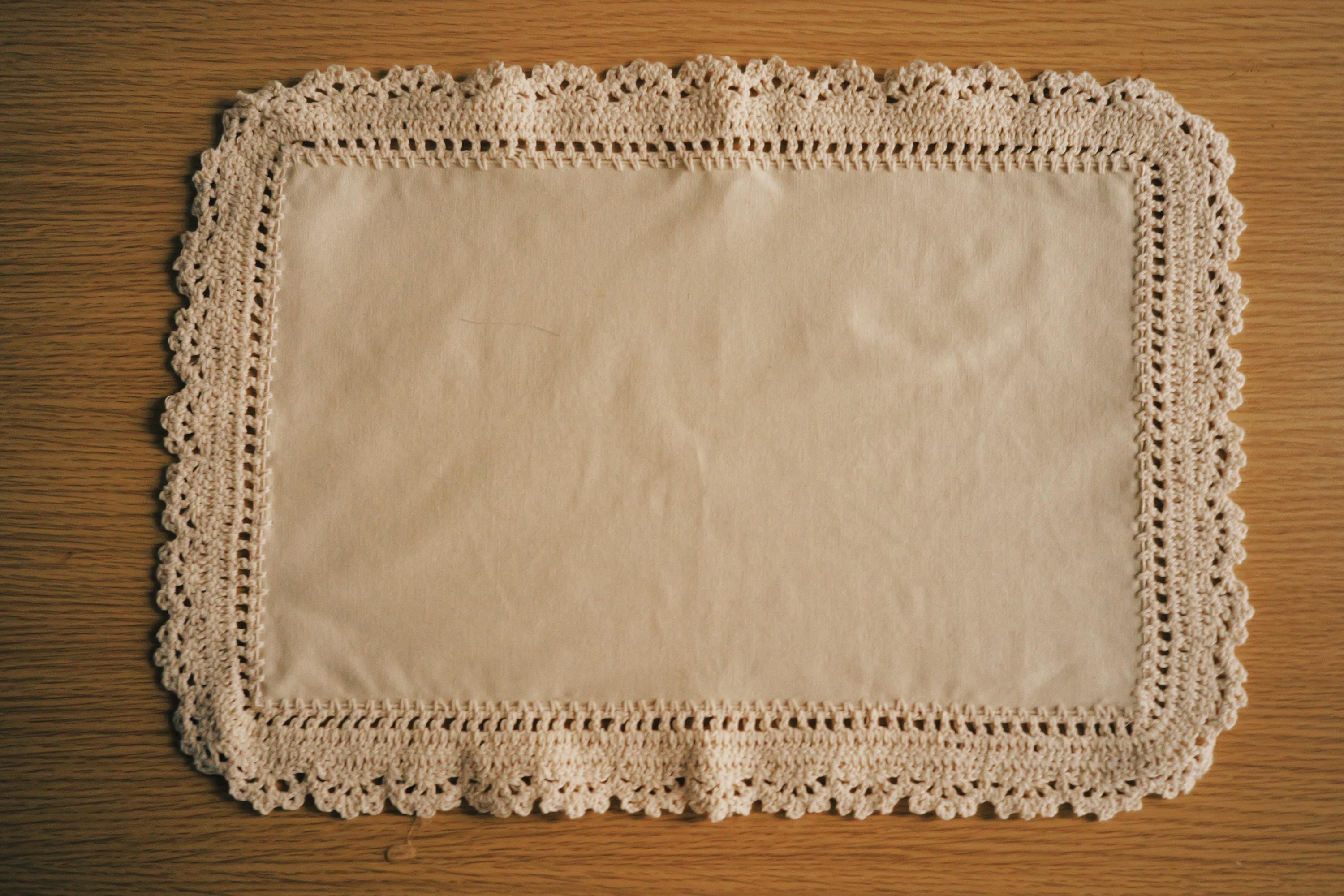 Lace Rectangular Doiley Handmade Linen Doily With Crochet Lace Border | Rectangular Table Mat ...