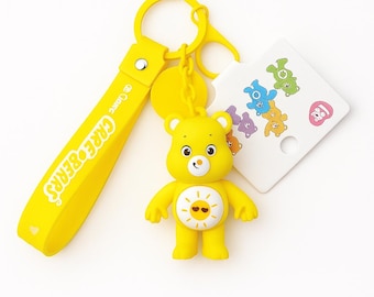 Llavero de oso amarillo 3D, bonito llavero de PVC con correa para bolso, accesorio para mochila, regalo para niñas y niños.