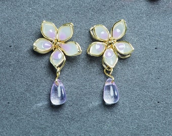 Gold Plated Cherry Blossom Earrings Sakura Earrings