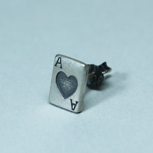 Ace of Hearts Earrings Playing Card Earrings Silver Punk Earrings Heart Poker Card Jewelry- Single