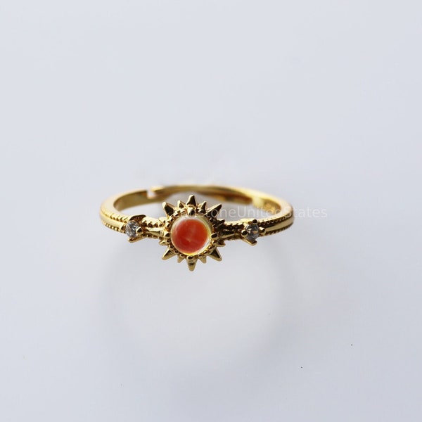 18K Gold Sun Ring Sterling Silver Sun Ring Adjustable Ring Stackable Ring Birthstone Gemstone Ring Gift for Her