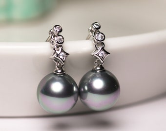 Petite Gray Pearl Earrings, Steel Silver Grey Freshwater Droplet