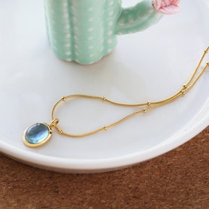 Dainty Natural Blue Sapphire Necklace for Women 18k Gold Plated Pendant with Thin Chain